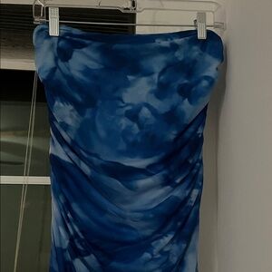 Blue Tie-Dye Strapless Dress